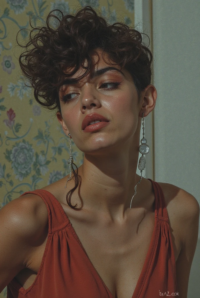 photo of Jennifer Lopez, 1girl, (braided updo hair), ((ultra detailed shaved armpit)), (absurdness quality), 16k, best quality, (masterpiece), (huge cleavage), ((toilet room in the abandoned house)), ((pink latex, one shoulder tank top)), (hands up), (ultra detailed face), (whole body),