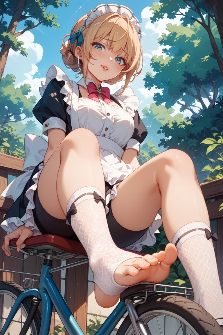 (perky chest:1.2), (pointed chest:1.2),(((Black Tunic:1.3))),(((cakes and bread in the basket),Cute and beautiful girl,Cute round face,Cute smile,with blush cheeks,Red Lip,a girl 17 years old, nsfw:1.2, beautiful body:1.3), shinny skin, BREAK, ((alice in the wonderland:1.3, cute, kawaii, lovely, funny, a girl falling down from sky:1.3, girl flying in sky:1.4, girl floating in air:1.5, rolling upskirt by wind:1.6, (with sparkling eyes and a contagious smile),open mouth, Looking at Viewer, surprised, putting hands on crotch over the skirts:1.6)), BREAK, ((floating things as follows:1.3, PlayingCards, Trump, tea cup, tea pot, tea spoons, pocket watch:1.3, lip sticks, candies:1.2, cookies, jam bottles, classical door_keys)), ((long purply_Blue dress :1.5, wearing long flaired skirt:1.3, the skirt is blowing:1.3, cute pink Apron, black stocking:1.2,garter stocking, cleavage:1.2, midriff, black shorts, black thighhighs, thigh strap, medium long platinum-blonde hair:1.2, twin tail hair:1.6, tied hair with a large ribbon), (Blue eyes, bright pupils with highlights, detailed eyes), (lying down on your back:0.7, spreading legs with rising up straight:0.7), sexy posture, fantastic colorful art, (fantasy art:1.2, wondered images:1.2), ((correct anatomy:1.5, perfect anatomy:1.3, correct hand, small foot:1.2)),
