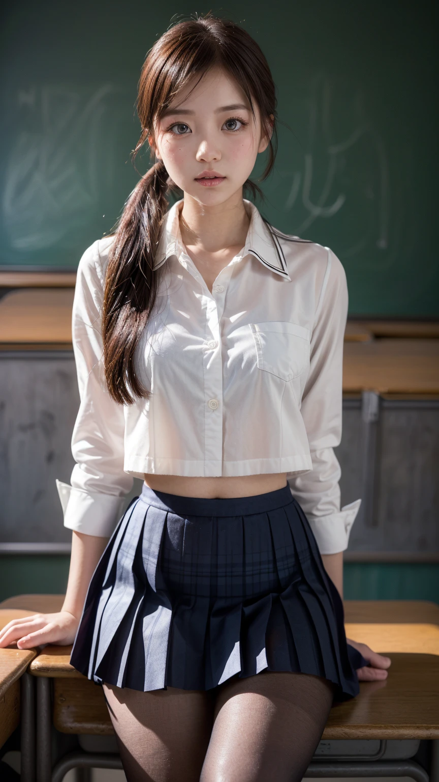 (1 girl), (sexy look:1.5), (flat chest:1.3), (very detailed目, very detailed顔), (超realistic, High resolution), (highest quality:1.4), (hyper quality), real skin texture, RAW photo, (realistic, Photoreal:1.37), very detailed, professional photography, (school uniform, pleated skirt:1.3), (look at me), (School, classroom), ((Face to face with me:1.4)), (from below:1.3), realistic private parts, lace panties, Japanese high school girl、超highest quality、masterpiece、超High resolution、written boundary depth、(Photoreal:1.4)、(award winning photos、信じられないほどのmasterpiece:1.3) 、RAW photography、golden ratio、Highly detailed CG Unity 8k wallpaper、detailed and complex、original、High resolution、RAW photo、(perfect body shape)、detailed and complex、Digital single-lens reflex camera、soft writing、(background person blur:1.1)、Sigma 85mmF/1.4、50mm Lenac lighting、nffsw、hyper real、color grade, Rear view,from below:1.3), (((Holding the hem of her skirt, she opens her legs and shows off her real pussy.:1.4))),