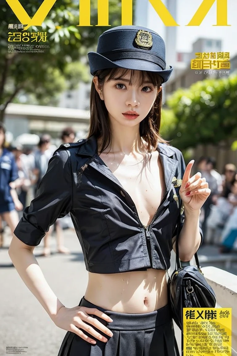 (onoff),(side-by-side photo),(split screen),16K, (masterpiece:1.4), (best quality:1.4) ,8K,cinematic lighting,((best quality)), (masterpiece) , (realistic shadow) , (depth of field),(intricate details:1.4), 1women,Japanese,(Super beautiful),(beauitful face:1.5),(A detailed face:1.5),(lip stick:1.1),(eye line:1.2),mascara,eyeshadows,Slender body,brown eyess,(Black short Wavy Hair:1.3),(asymmetrical bangs),(Japanese women police uniform:1.5),A crowded street in Shibuya, at night,((mideum shot:1.3)),Glasses,(completely nude),