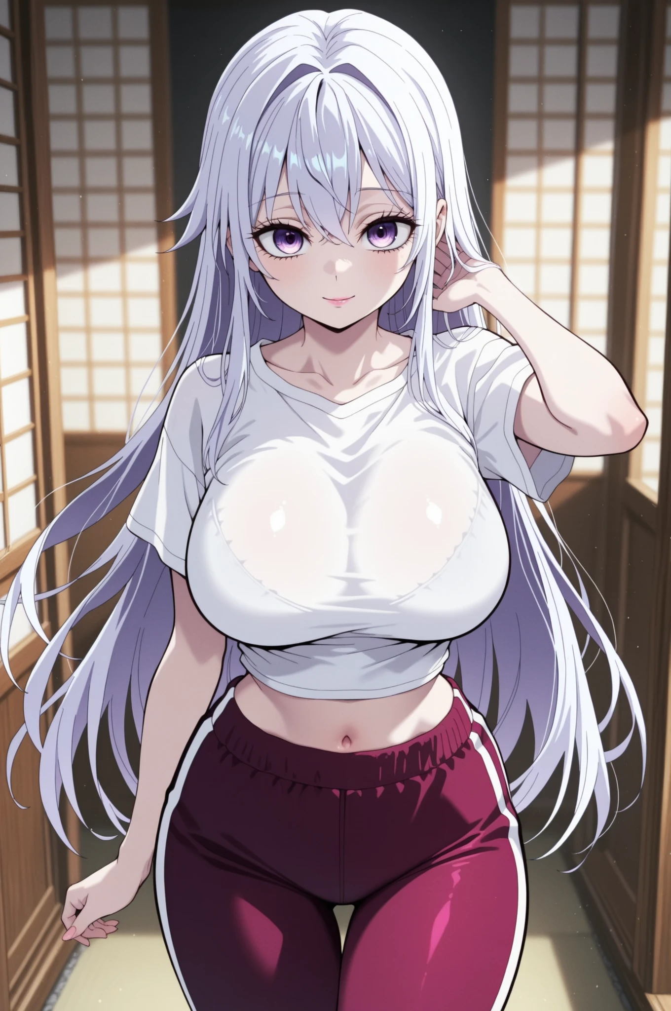 hair ornament, very long hair, japanese clothes, professional artwork, Intricate Details, field of view, sharp focus, detailed painting, photorealistic lighting, trending on pixiv, Standing at attention, ((school girl, summer school outfit)), ((large breasts:1,3)), Beautiful body,Beautiful Nose,Beautiful character design, perfect eyes, perfect face, looking at viewer, SFW,official art,extremely detailed CG unity 8k wallpaper, perfect lighting,Colorful, Bright_Front_face_Lighting, (masterpiece:1.0),(best_quality:1.0), ultra high res,4K,ultra-detailed, photography, 8K, HDR, highres, absurdres:1.2, Kodak portra 400, film grain, blurry background, bokeh:1.2, lens flare, (vibrant_color:1.2), shikkoku_yorihime, (happy smile, cheers), ((looking at viewer, front body pose, front view))