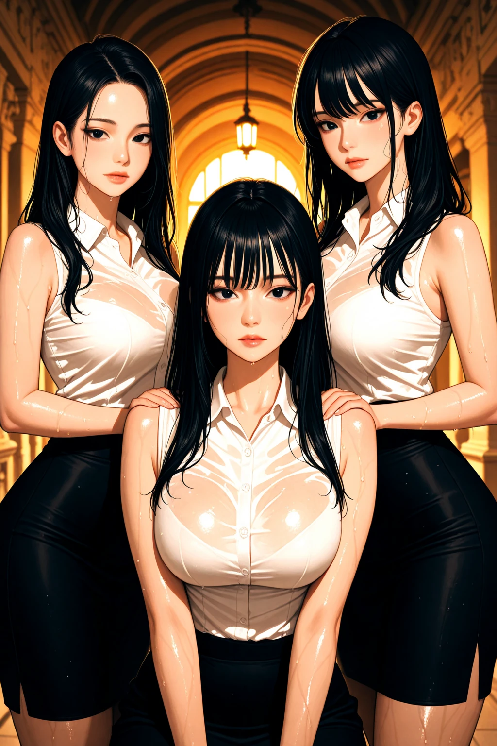 (((A group photo of the top 3 beautiful Japanese moms)))、Everyone has different types and hairstyles, but they are beautiful.、((All of them are obscene and have long breasts that are too big.))、different sexual poses、All wearing turtleneck sleeveless knit sweaterull of big breasts、A room filled with the smell of meth、((Everyone emphasizes their big breasts))、living room