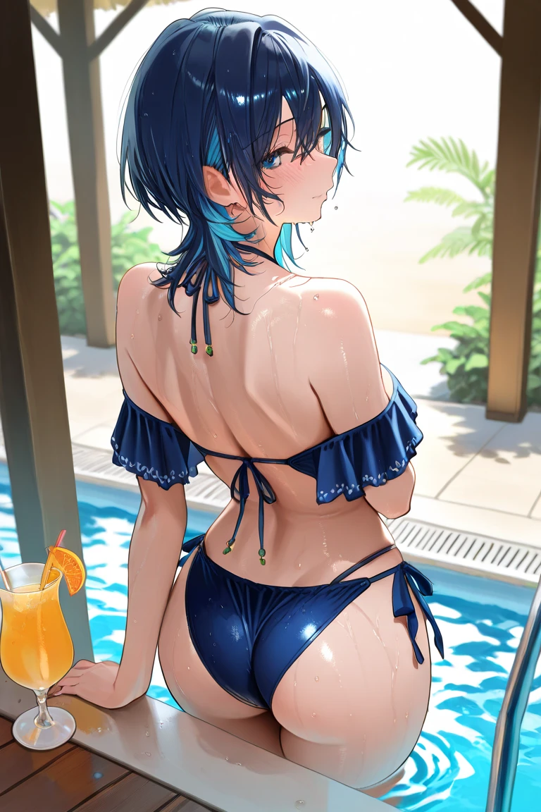 Girl、Blue hair short、bikini、sexy