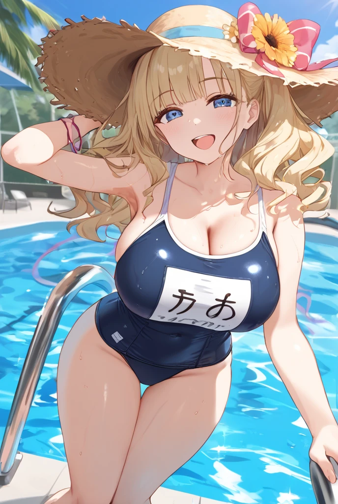 ((masterpiece)), ((high quality)), ((super detailed)), ((high resolution)) ,((8k)),a beautiful woman, ((She is one of the most famous actress in Japan.)), unparalleled beauty, ((large breast:1.6)), ((large ass)), ((deep cleavage)), slim waist, chest out, ultra detailed face, perfect skin, (((waist length hair, ((long straight golden hair)), crossed bangs))), blue eyes, detailed eyes, whole body image, sexy, an inviting smile, sensual, (((anime))), ((glamorous)), sexual attraction, 23 years old, ((incredibly beautiful woman)), ((The H cup bust)), ((((sexy pose)))), ((neat and clean.)) , (Power Ranger, heroine), (((high leg bikini))), ((beautiful breasts)), beautiful legs, 8 life size, anime, the most beautiful and strongest, ((charm)), ((gravure pose)),((british beauty)), ((Grown-up face)), Late night pool, sex friend, ((Secret meeting)),