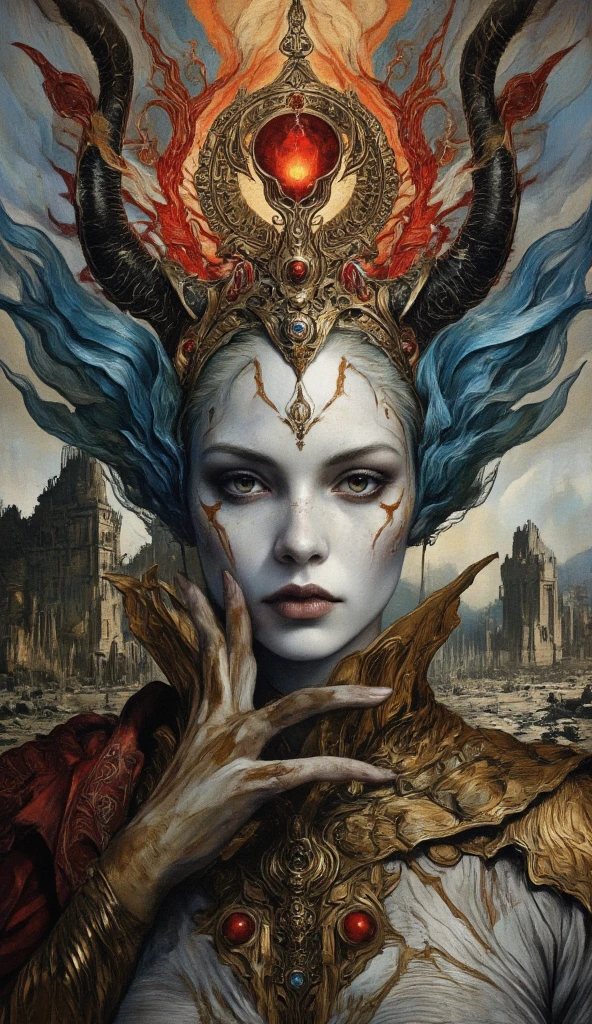 (masterpiece, best quality:1.3) WowAlexstrasza, 1girl, solo, long hair, breasts, looking at viewer, red eyes, thighhighs, gloves, jewelry, huge breasts, thighs, earrings, horns, sky, day, elbow gloves, cloud, armor, blue sky, lips, orange eyes, glowing, thick thighs, looking down, from below, glowing eyes, pelvic curtain, colored sclera, dragon horns, dragon girl, horn ornament, dragoness, nipples, vagina
