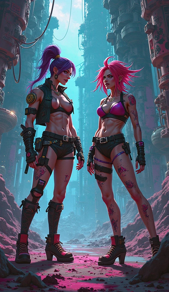 Best quality, photorealistic, 8k, masterpiece, A young woman with tattoos, tattoo sleeve on her right arm and neck, tattoos and piercings, beautiful female punk, dyed hair, choker, heavy bracelets, florida, leather miniskirt, crop top, bright sunny day, feral grin, heavily saturated photo, in the bayou, thigh highs, dirty and grimy, mud on clothes and skin, greasy, muddy, sweaty, covered in mud, muddy hair