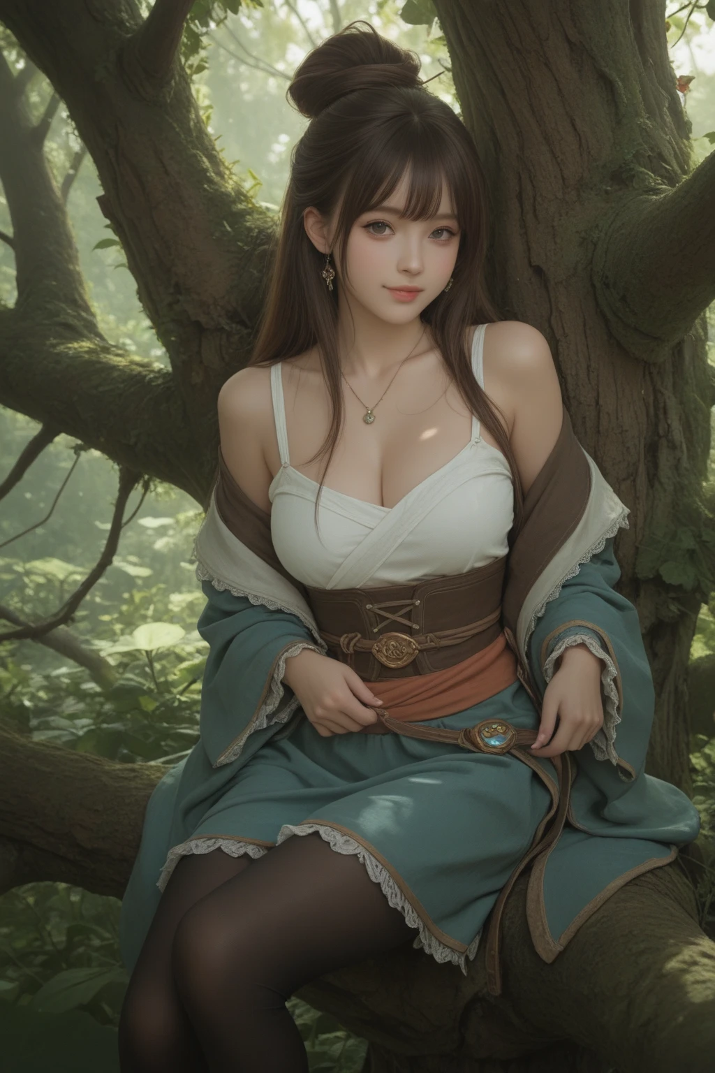 (8k, RAW photo, best quality, masterpiece), (photorealistic), outstanding details, ultra-high resolution, anatomically correct, textured skin, (Extremely precise and accurate anatomy),
Ultra Detailed Face, Detailed Eyes,
One girl, (whole body:1.4), (full body:1.4), Cute Japanese girl , 20-year-old, ( Wolf Ears) , (wolf tail:1.4),
(faint smile), (Mouth slightly open), (cuspid) ,
Side braids, Brown Hair,
curvy,
Medieval European Costume,
in the forest, grassland, wilderness, Forest,
Background blur, far and near method,
morning sun, (backlighting),
reflection light from below,
atmospheric perspective, depth of field,
(dramatic lighting), cinematic lighting,
Artistic, Baroque, Cinematography, Portrait Photography,