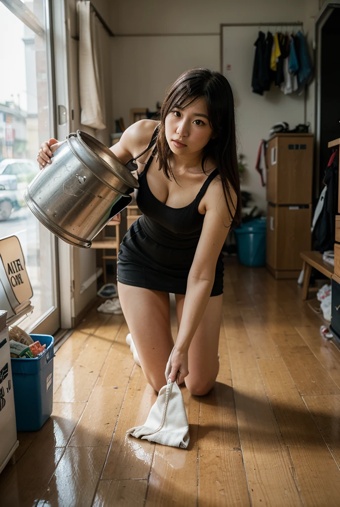 abandoned toilet,sexyposture,Garbage all over the ground,grimy,Dilapidated,Devastated,White transparent bikini,best qualtiy,full-body portraits(1:1),18 years old girls,lean and slender body,Skinny,Smaller bust,The barefoot,junk,exhibitionism,exhibitionists,no clothes are worn,don't have clothes