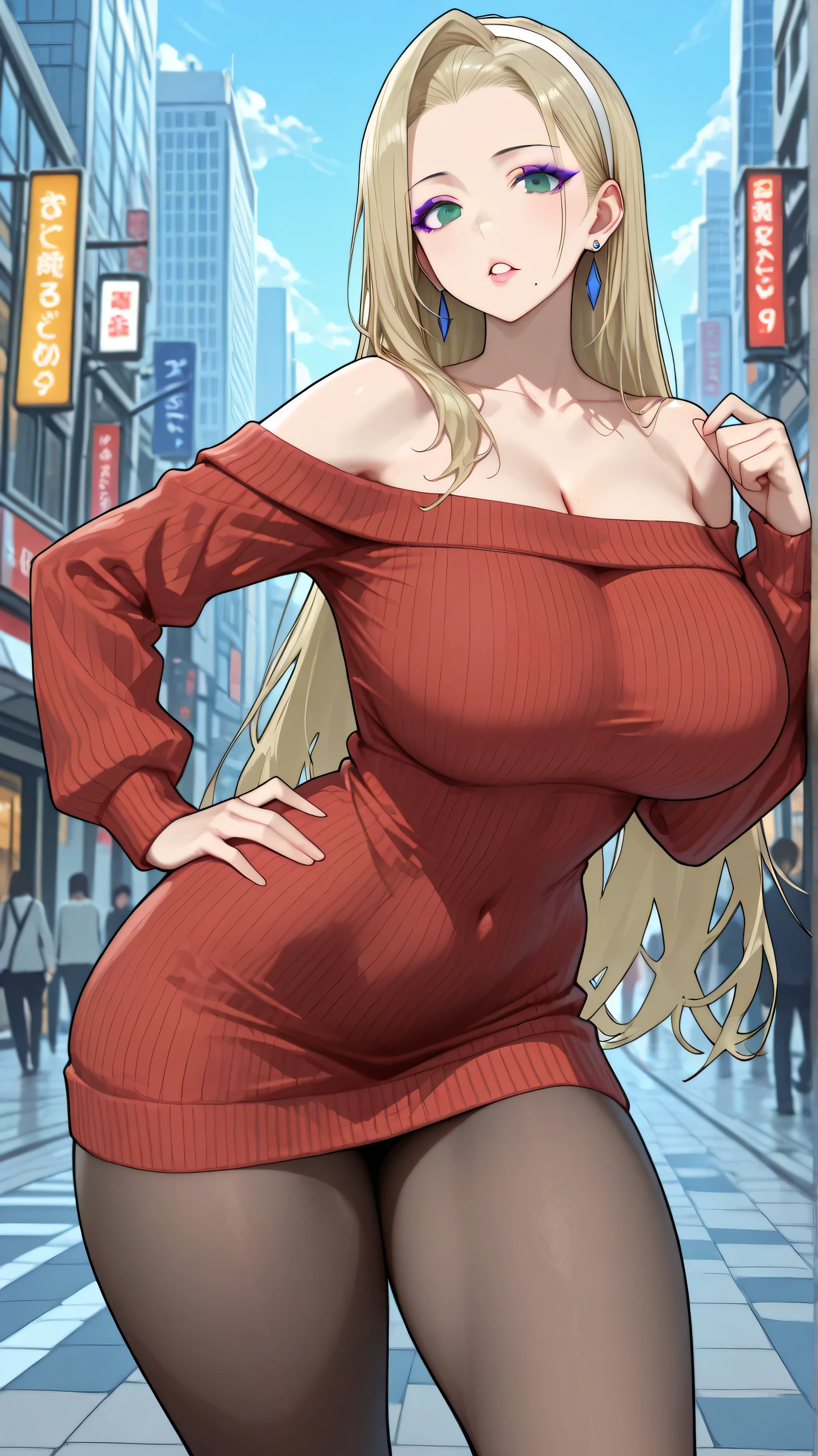 <lora:delta:0.8> , Delta, blonde hair, earrings, dress, (1girl:1.5), (solo:1.2), huge breasts, wide hips, (city:1.2), (white high heels:1.2), (thick lips:1.2), (revealing clothing:1.2),