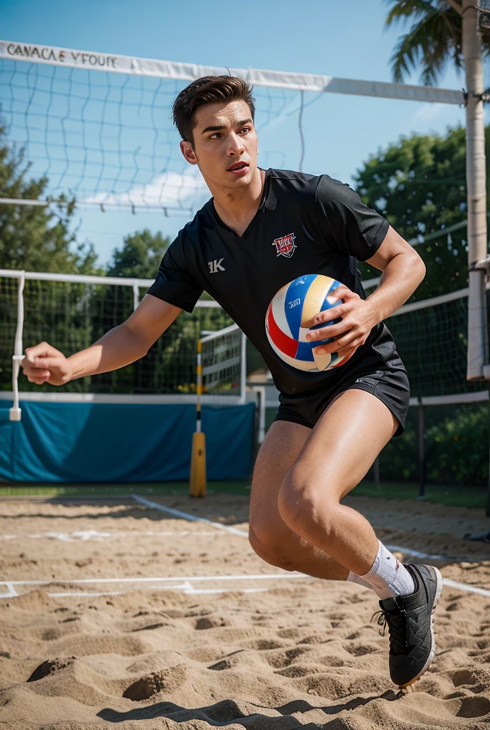 Volleyball training by tired boy