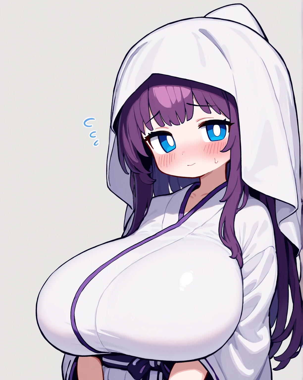 Erstellen Sie ein realistisches Foto einer Frau Mitte 40. Sie hat purpurrote Haare, largee durchdringende blaue Augen, and luscious lips. She wears shimmering makeup, She has an hourglass figure and natural huge breasts, that fit their height. Sie ist etwa 5"0" large. She wears a beautiful knight sweater and is wrapped in a warm blanket, nachts im Winter in einem Schlitten. Sie hat einen zufriedenen Gesichtsausdruck. Das Foto ist eine mittlere Aufnahme mit einer Canon Rebel T7 Kamera mit einem 35mm Objektiv.