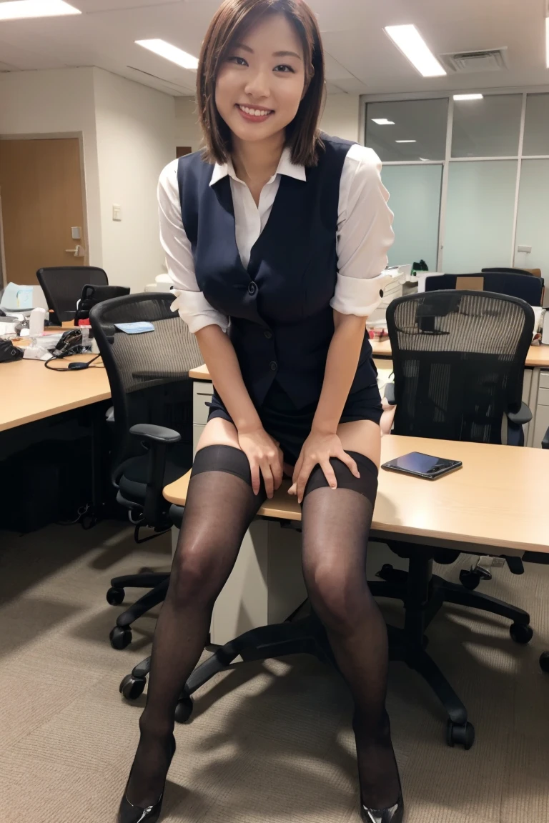 (((Factory work clothes:1.35)))、(((Black fishnet stockings:1.35)))、(((Sexy panties:1.35)))、(((High heels:1.35)))、((((Spread your legs wide、Touching the thigh、There is a lot of pubic hair showing off the crotch、large pointy breasts))))、Browsing Caution、 (Humans are biologically correct、references) 、 lose extra limbsslim limbsextra numbersmutated hands and finger fusionfingersslim bad handslong necklong body anatomybad deformationbad deformation no extra breasts、Not Futanari、Not Moriman、(dressed as a flight attendant'gray suit and skirt,In-flight、pantyhose、From the side、Looking down、Sealing、Low angle:1.8),(((Black hair up、Orgasm Expression、Embarrassing、red blush、Embarrassing、Teaching Mouth))),((((stewardess、dark blue skirt suit、、Estrus、I、High heels)))),((In-flight、stewardessピース, One Girl, Highest quality, Super detailed, (Shiny), (small)、(((with blush cheeks,))),Ray Tracing,Perfect lighting, (Milky skin:1.2),reflection, From above、blush, ribbon, yellow_eye, White Choker, (((Slender,The cutest 28-year-old girl in Japan)))