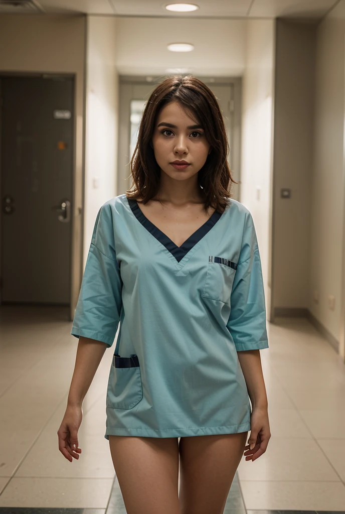 A stunning intricate full color portrait of a woman,wearing a nurse uniform, in abandoned hospital, happy, epic character composition,by ilya kuvshinov, alessio albi, nina masic,sharp focus, natural lighting, subsurface scattering, f2, 35mm, film grain , (straight hair) <lora:quiron_NikkiAnderson_v7_Lora:1>