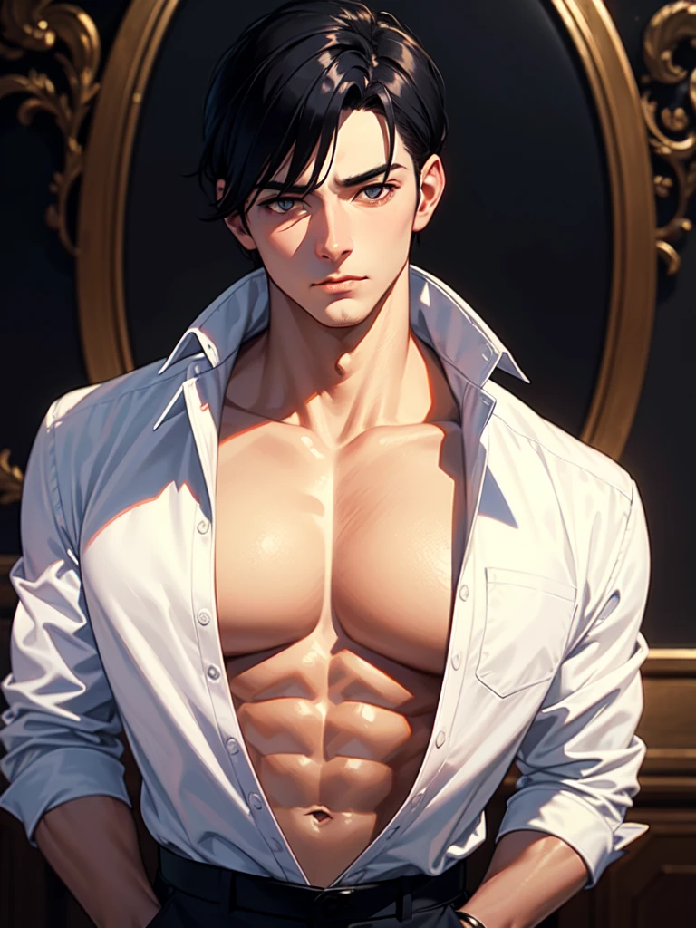 The image of Constantine the Great resurrected in the modern world。young adult male。warm grin。Bright and sharp eyes。thick neck。broad shoulder。thick chest。strong muscles。lifesaver。In fact, he is the heir of a global luxury hotel group.。Summer Resorts。​masterpiece。ultra-quality。