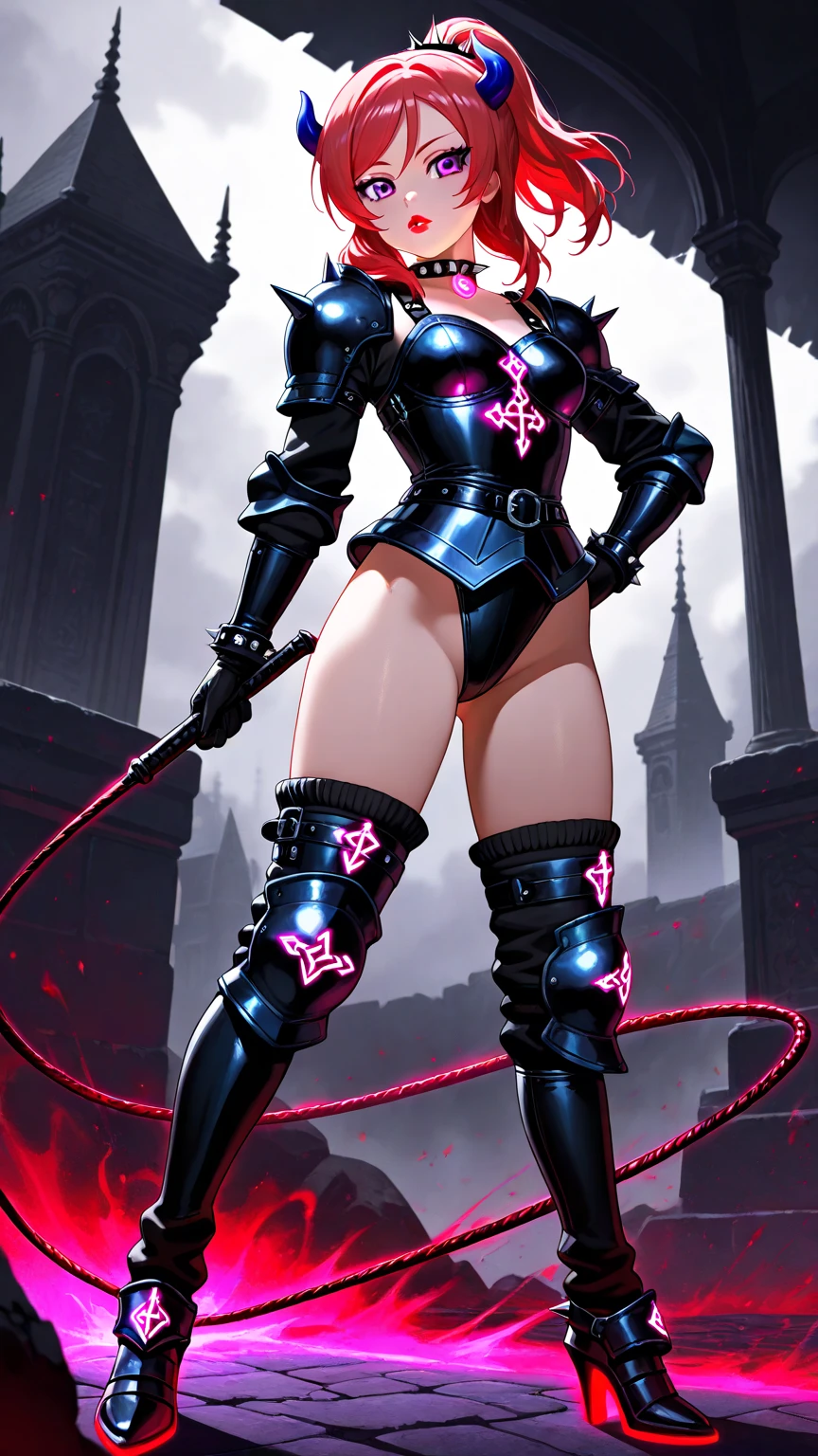 best quality}, {{masterpiece}}, {highres}, Perfect waist cut, Large breasts, Warrior girl with a small short sword on hand, Skimpy organza transparent clothes, organza elements on clothes, net clothes, leather glossy elements on clothes, dark blue hair with red highlights, (perfect nose), Seductive gaze, dark blue knee high boots on high heels with red highlights, (Best Illustration), 8k Resolution, Intricate Details, Best Quality, Realistic, Ultra Detailed, Best Lighting, Best Shadows, Ultra HD, A Necromancer style, Night, Magic, Dark Style, Vampire, (shining red eyes:1.6), masterpiece, high_res, Beautiful face, tyndall effect, photo realistic, (high detailed skin:1.2), 8k uhd, dslr, high quality, Photograph, high resolution, 4k, 8k, Bokeh, absurdres, ponytail contorted, best ratio four finger and one thumb, front view, dark blue hair gorgeous, perfect proportional skinny fitness body, full body view, wet skin, wet clothes, dark cathedral baground scenery, huge bobs, belly muscle, long fit perfect legs, fishnet dark red Stockings, realistic reflection in the water