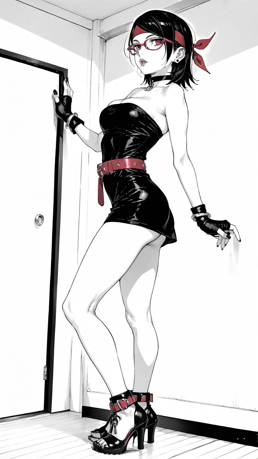 Anime, Best quality, Funny , 8 thousand., stockings with suspenders, woman, Medium breasts, drawing of a woman in black and white lingerie, Thick black line, high resolution commission, back and white, Толстый line drawing, with backlight, cute sexy butts, thick outline, 2 years, 2 years, Hands behind your back, body pose! , realistic perfect body with shading, black and white manga style, average, Sketch on paper