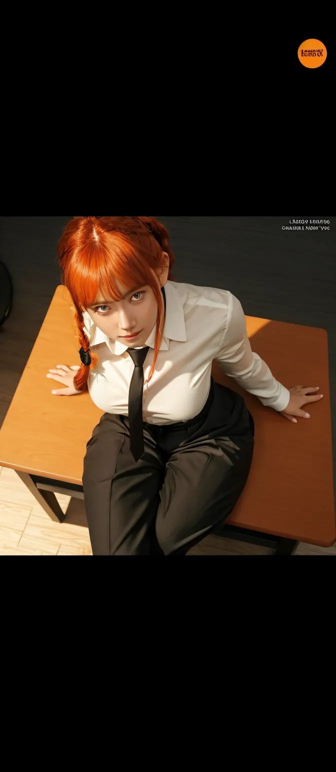 17 years old,high school student,naked,No clothes,全naked,(Provide sexual services to viewers:1.2),Too much exposure,Japanese,Fine, shiny skin, (Realistic, photo-Realistic:1.4), Pretty girl, Are standing, Looking out the window, White shirt, Collared shirt, Black tie, Black trousers, Long sleeve, smile (Red nose), Yellow Eyes + The eyes are round, short hair + Redhead + Long braided hair, hand \(Chainsaw Man\)