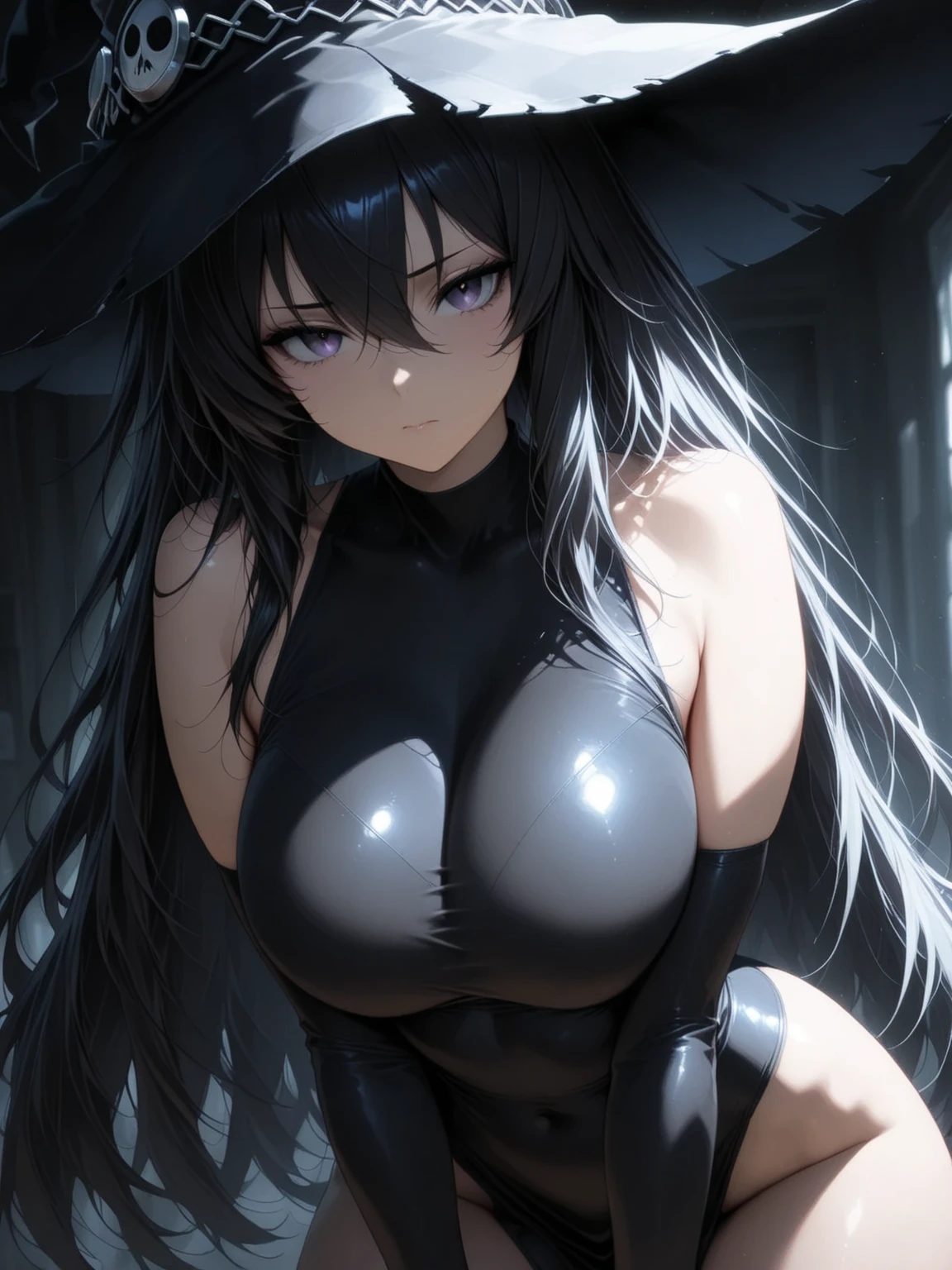 ((8K resolution))、((highest quality))、((masterpiece))、((Very detailed))((((dramatic))), (Anatomically correct)、(theme、whole body:1.1)、The depth of the object being written、Bewitching Woman、Blindfold、lipstick、Sludge spewing from the mouth、hair:blue、Long Wave、Chained to the monolith、Pale skin、Completely naked、Bloody、spooky、an ominous、grace、background:Massive black hole