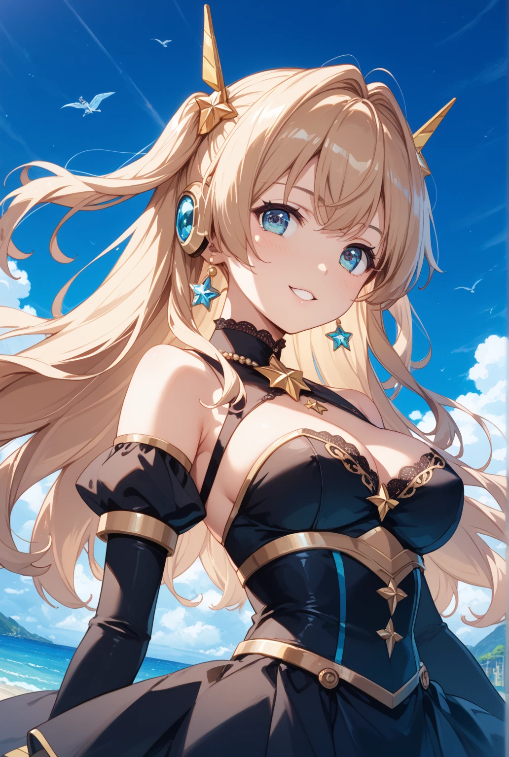 ((masterpiece)), ((best quality)), ((anime)) girl, ((princess character)
Zelda)), ((beautiful body)), pale skin, ((eyes)), eyebrow, ((ear)), happy, smile, hair, ((hair highlights effect)), ((outfit)), (arms), thin waist, ((thick legs)), ((big thigh)), standing, ((background scenery)), ((old world)), ((seeing)), ((hair swinging )), ((field of flowers)), ((mountain)), ((leaves flying)), ((beautiful day)), pov, ((viewer view)), ((want to hug)), (( ruddy)), lustful,