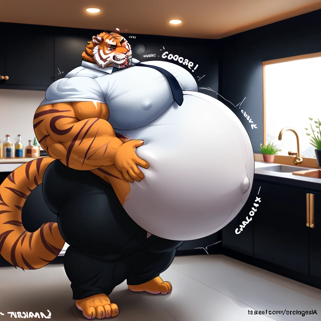 New Jersey 5 Furry,Tiger，portrait，Exquisite， Chubby，Fat，Thick arms，Rugged muscles，Topless，plush fur，Chubby脸，Black eyebrows，Sky blue eyes，Beard，bathroom，Back to，back，Hands on knees，Show your butt，shorts，Sweating，Smile