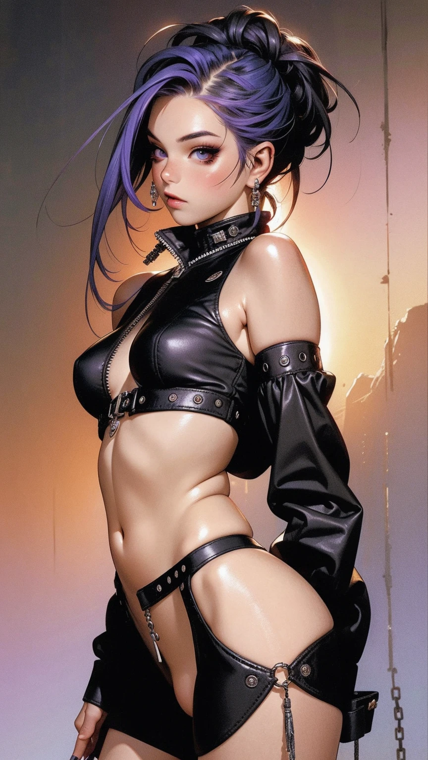 motor irreal:1.4,CG ultra realista K, fotorrealista:1.4, textura de la piel:1.4, obra maestra:1.4,posing behind Beautiful woman with babydoll lingerie, spreading legs, showing her pussy, Ropa corta estilo cyberpunk color amarillo, pantimedias red , Mini falda azul,