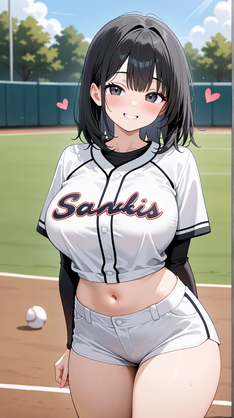 One Woman、beautiful girl、high school girl、Baseball uniforms、Yankees uniforms、Baseball cap、ponytail、Long Hair、baseball Ground、The stands are full、Highest quality,  Black Hair、Sweaty body、Vulgar smile、Fullback panties、Squat with your legs apart、Feeling Face、Several men groping a woman&#39;s crotch、Showing off her breasts to the audience、A lot of penises around a lot of baseball players、、Cum on my face、Massive Cumshot、deep throat、Blowjob、Handjob