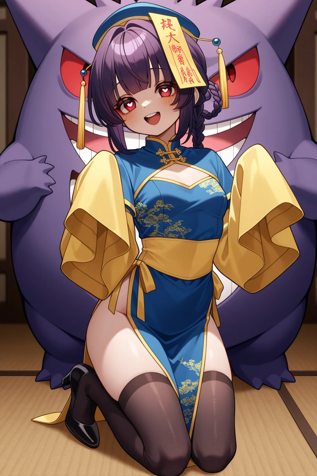 masterpiece、Mastepiece、girl、Random hairstyle、Clear eyes、Smiling at the audience、Perfect proportions、Full Body Shot、Large breasts、Wear a silk baby doll、Sexy pose、The background is a private room