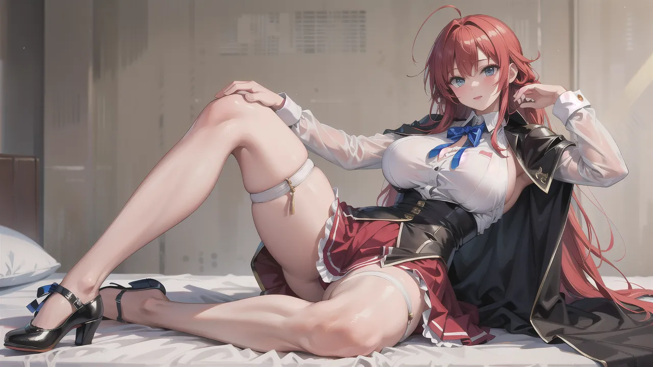 (hyperrealistic), (real person photograph), (high resolution), (8K), (extremely detailed), (best photography), (beautiful detailed eyes), (best quality), (super detailed), (masterpiece), (wallpaper), (detailed face), solo, 1 girl, wavy red hair, 3 perfect silicons, Korean, heterochromic eyes, small moles under the eyes, loose white shirt, very short clothes, large breasts, long legs, tight abs, socks
