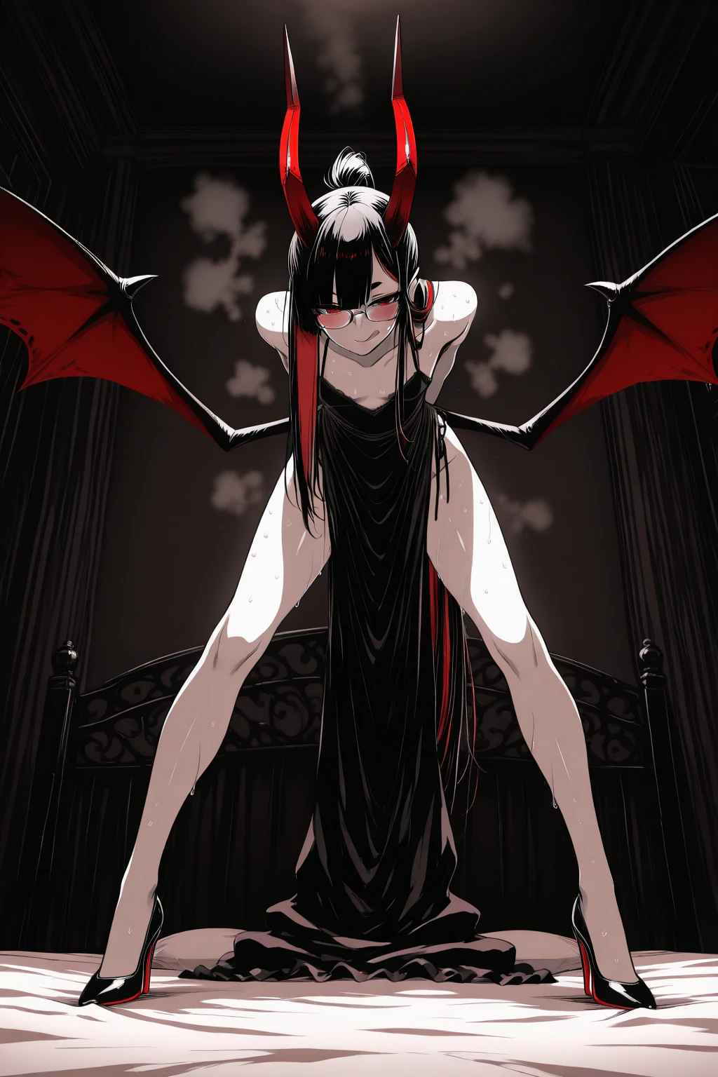 Absurd, High resolution、 ((Tabletop)), ((Highest quality)), (Very detailedな), ((Very detailed)), (beautiful), ((pretty girl)), (NFSW:1.8), alone,(10 years old:1.6)、(world&#39;The most terrifying and creepy demon girl:1.5)beautiful face、Whole Body Ezbian、pale, Clear Skin、beautiful黒の髪、Smiling Kindly、Dark building ruins、(snow white&#39;Frill dress:1.3)、(The dark ruins are stained with blood:1.3)、Low angle full body shot、(Girl standing in a pool of blood:1.5)、(The ground is full of blood:1.3)、(The girl lost a lot of blood..:1.3)、)、(Crazy Smile:1.6)、Spirits、(Blood dripping from the mouth:1.3)