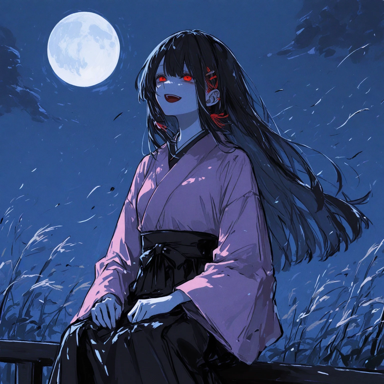 Naruto smoking weed outside at night, on a full moon night. cena ultra wide 4k 90s