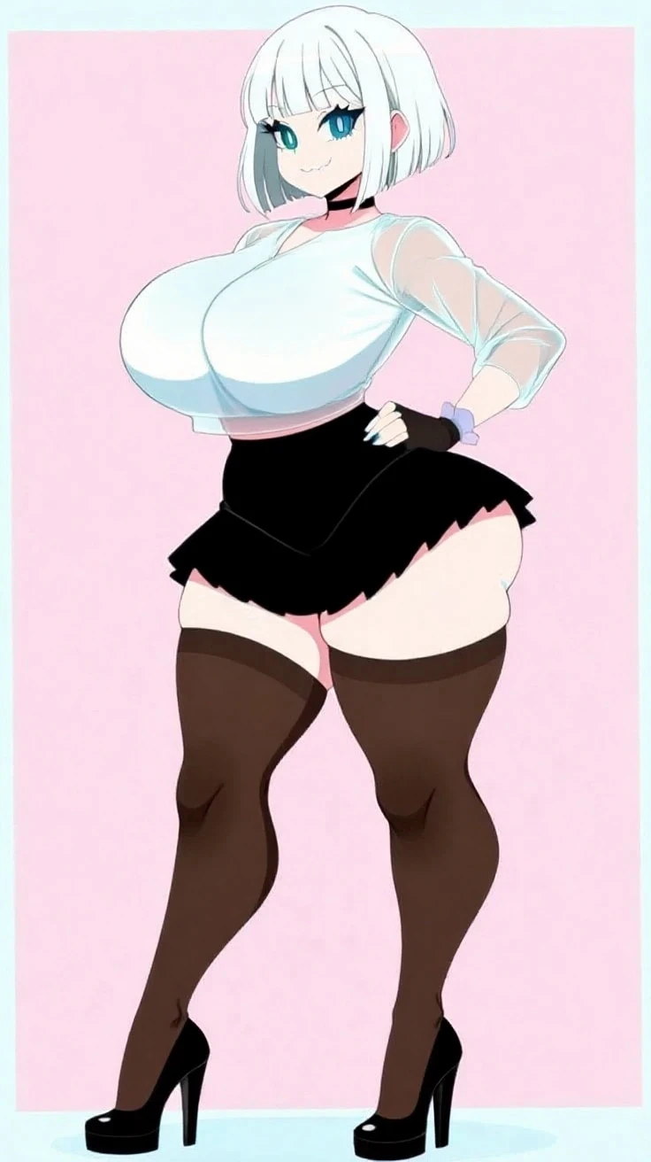 culona, big legs, small waist, head on, bottom clothing white leggings, black thong sticking out over leggings