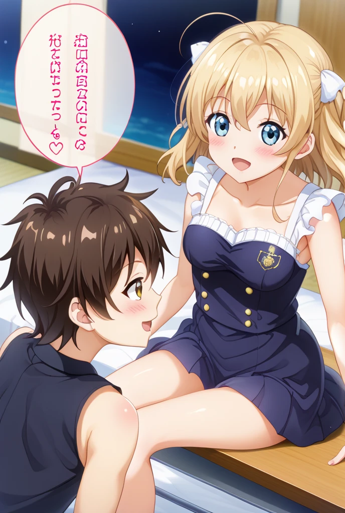 nsfw,((One man and one woman,Having sex)),Riding on top of a naked man,(Showing off her nipples)),Riding on top of a naked man,ahegao,Drooling,((gangbang,3boys)),Highest quality,Masterpiece,RumiaTingel,blonde hair, blue eyes, medium hair, green ribbon, x hair ornament,RumiaBikini, blue bikini, striped bikini, front-tie top, side-tie bikini bottom, bracelet,Seaside