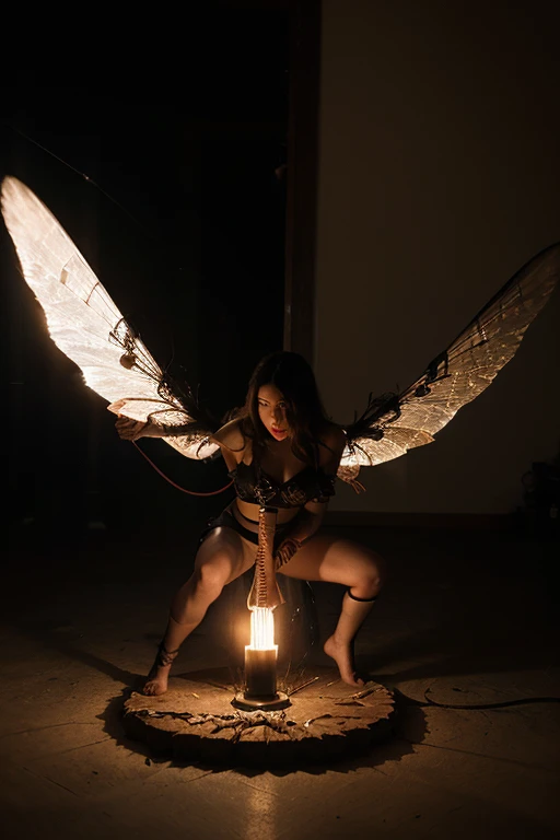 (A winged warrior who has swam through rivers of lightning),(NSFW),(sexy),(piernas abiertas),fotorrealista:1.37,Altas Resoluciones,vivid colors,Bokeh,Renderizado 3D,foco nítido,ultra detallado,Studio lighting,Guerrero,fierce expression,armadura,plumaje,Alas poderosas,lightning bolts,Aurora boreal,cielo tormentoso,superficies reflectantes,ethereal glow,mystical creature,Salpicaduras de agua,dynamic pose,espada,Ruinas antiguas.