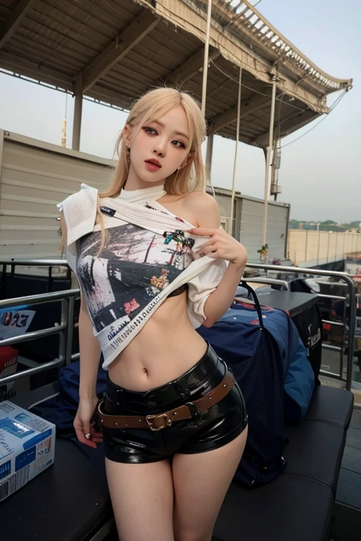 1girl, (Blue Eyes), (smiling :1.1), (Sana Minatozaki), (thin waist :1.2), wide hips, Big tits, big ass, (thick thighs), (toned legs :1.2), (Best Quality, 8k, Masterpiece: 1.3), Clear Focus: 1.2, Perfect Body Beauty: 1.4, (strong abs :1.2), Highly detailed face and skin texture, detailed eyes, double eyelids, (twintail blonde hair :1.2), (tight white t-shirt:1.1), (pink pleated mini skirt :1.2), standing, dynamic pose, on a mountain at night, streetlights illuminate the path, night sky