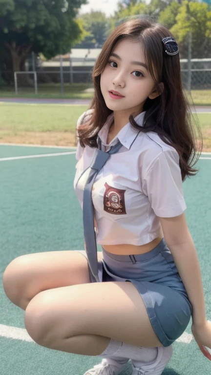 RAW, Best quality, high resolution, masterpiece: 1.3), Beautiful young indonesian girl, wearing hijab, big , expression of pain, (((close eye))), sex pose, squat sitting showing vagina, open legs showing vagina, porn, creamy vagina, dildo on vagina, on a top, ((senior high school clothes)), orgasm, highres, 4k, HDR, 1girl, realistic, big breasts, short wavy hair, ((whole body)) turning away facial at viewer, closeup, school building background.