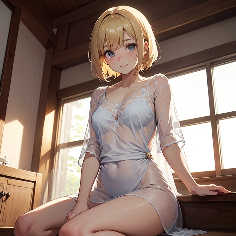 (top-quality、masterpiece), 16-year-old beauty, photon maping, Chiaroscuro, Wet white underwear, scanties, see -through, camel's toe, pink, Standing in underwear in the dark, Front spotlight, peaceful ambiance, eyes gentle, kindly smile, blond girl, slim hip, satisfied, time: mid night, Background with: a park