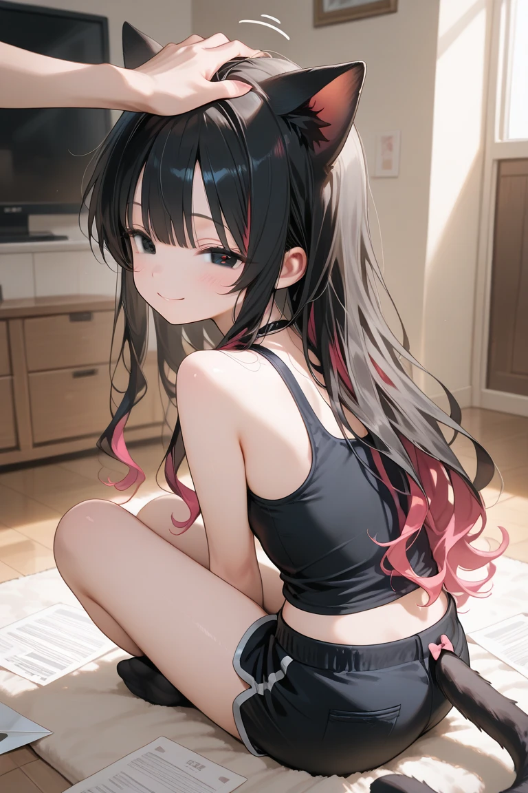 8k, qualidade superior, realisitic, Fotorrealista, solo, 1 rapariga, optical, obra prima, funny face, olho bonito,(um sorriso:1.2), (cabelo preto e twintail:1.3), cabelos brilhantes、profundidade de campos, corpo esguio, (camisola rosa:1.3)、um umbigo、Inter-vertentes、(shorts jeans rasgados:1.3)、(His shorts are unbuttoned)、 tatuagem kinky em forma de hart、Raw feet、Rua、coxas coxas coxas coxas coxas, the feet, Fundo da cidade, (Abdomen, Baixo Abdome: 1.6),(vendaval:1.4),(nebulosidade:1.2), 、(costura da virilha:1.3)、(pintinho:1.2)、(Lori:1.3)、(Pequeno atrevido:1.3)、olhos vermelhos、(Tsurime:1.3)、toupeira sob o olho direito、She's showing off her double teeth.