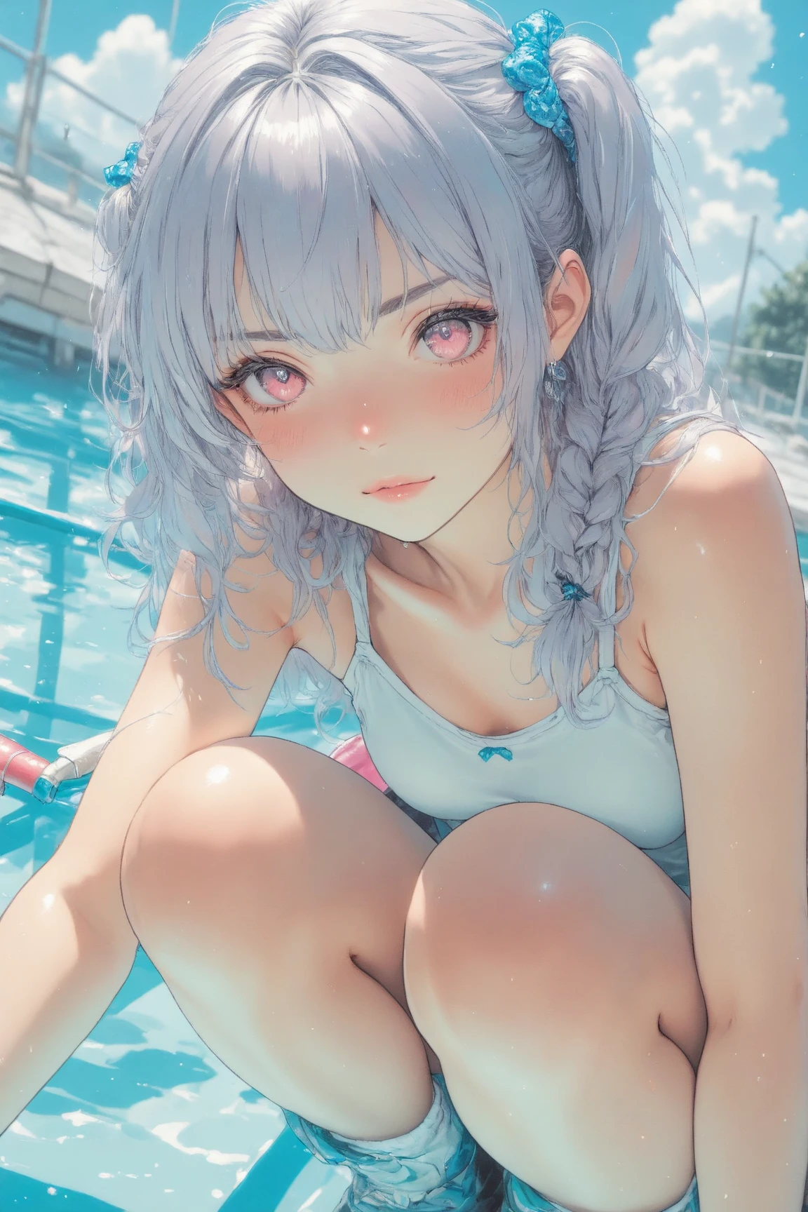 ((最high quality, 8K, masterpiece)), High resolution、（high quality: 1.5）、Very detailed、Detailed face、Bright colors、Natural light、Fine grain、Colorful eyes、Beautiful Face、非常にDetailed faceのテクスチャの女性,masterpiece, 最high quality, Detailed and beautiful eyes,最high quality、Best image quality、masterpiece、Mr.々Hairstyle,Just beautiful,独奏,smile,Very smiling,(Fictional Horse Girl),(Fictional Horse Girlのデザイン),New Uma Musume design,Swimwear,勝負Swimwear,accessories,Horse ears,Horse tail,Posing,Dynamic Composition,Get wet,Pool,field,masterpiece,最high quality、so beautiful、High resolution,((Glamorous Body)))(masterpiece:1.2)、(最high quality:1.2)、Latest Glossy Skin