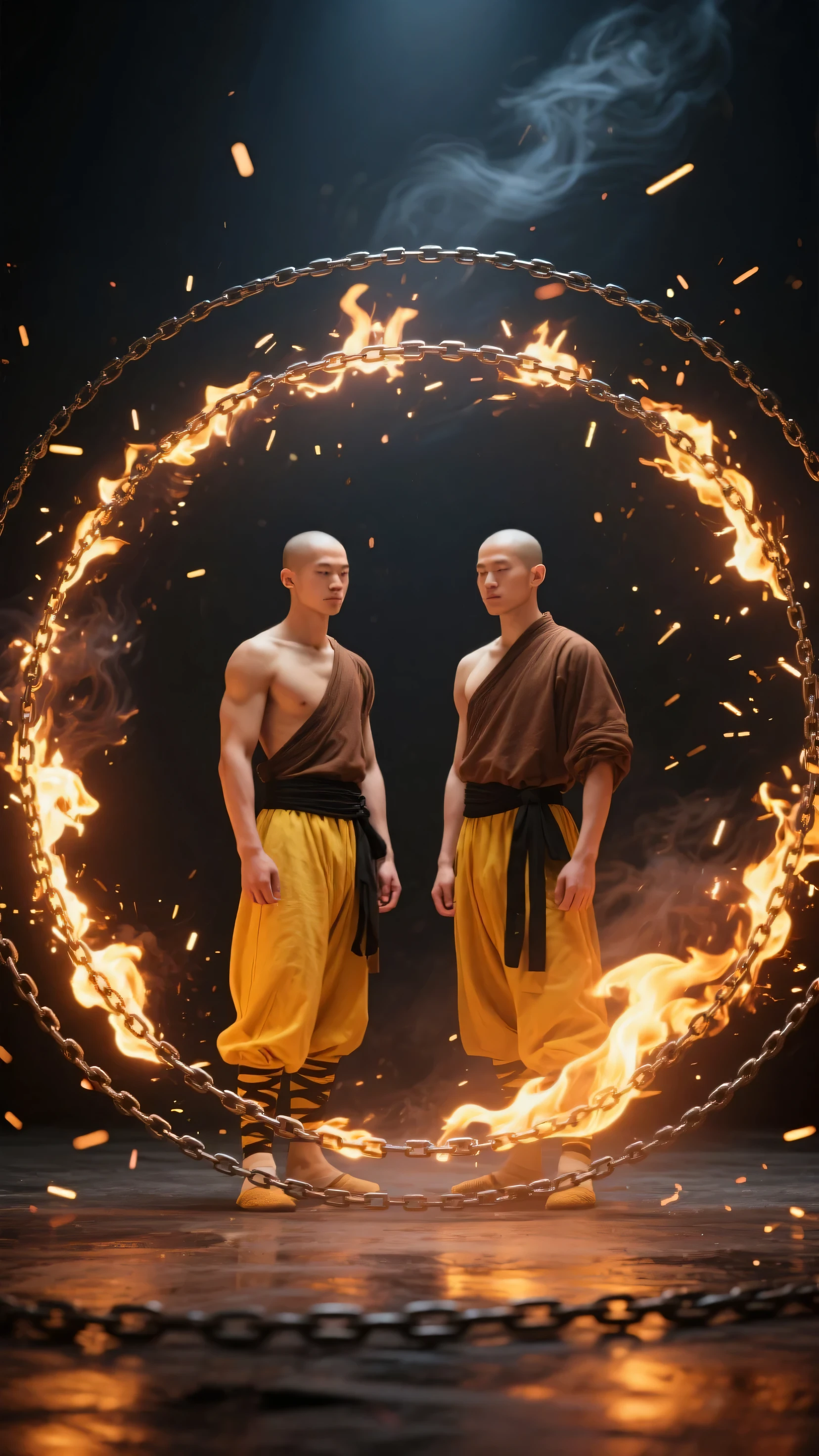 only 1 monk, monk facing camera, full body, perfect anatomy, (((perfect hands)), intricate detailed, fantasy, detailed dress, martial arts, rage, hd, 8k, ((shaolin)), ((monk)), warrior, artstation, powerful, realistic, art, masterpiece, standing, facing camera, front view, looking forward, no weapons, with hands Buddhist posture, hands on the side of the body,  Master Abbot, brown skin, black skin, brown eyes, trage in the lightest colors- black pants, red sash, green windbreaker, golden details, wearing black boots white details, minimalist clean background. (perfect body proportion), ((hand with five perfect fingers)), (perfect anatomy),(bald) hyper-realistic, 8k, mystical, brutal, fight, berserk, anger, hd, 8k, soft lighting, light background.