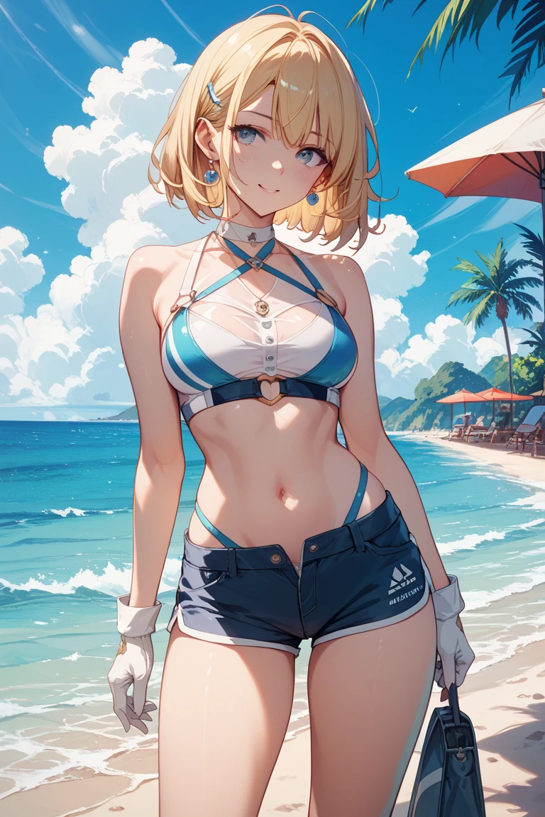 (anime style),masterpiece, best quality, extremely detailed,16Year old,tanned skin,dark skin, Beautiful body,glamour breasts,BREAK,multicolored colorful blonde hair,short hair,hair slicked back,BREAK,black eyes,happy smile,open mouth,eyes widen,happiness
smile face,detailed lips,open legs,BREAK,cotton black big ribbon,BREAK,striped hanging bikini,break,head tilt,beach side,ride on cycle,
