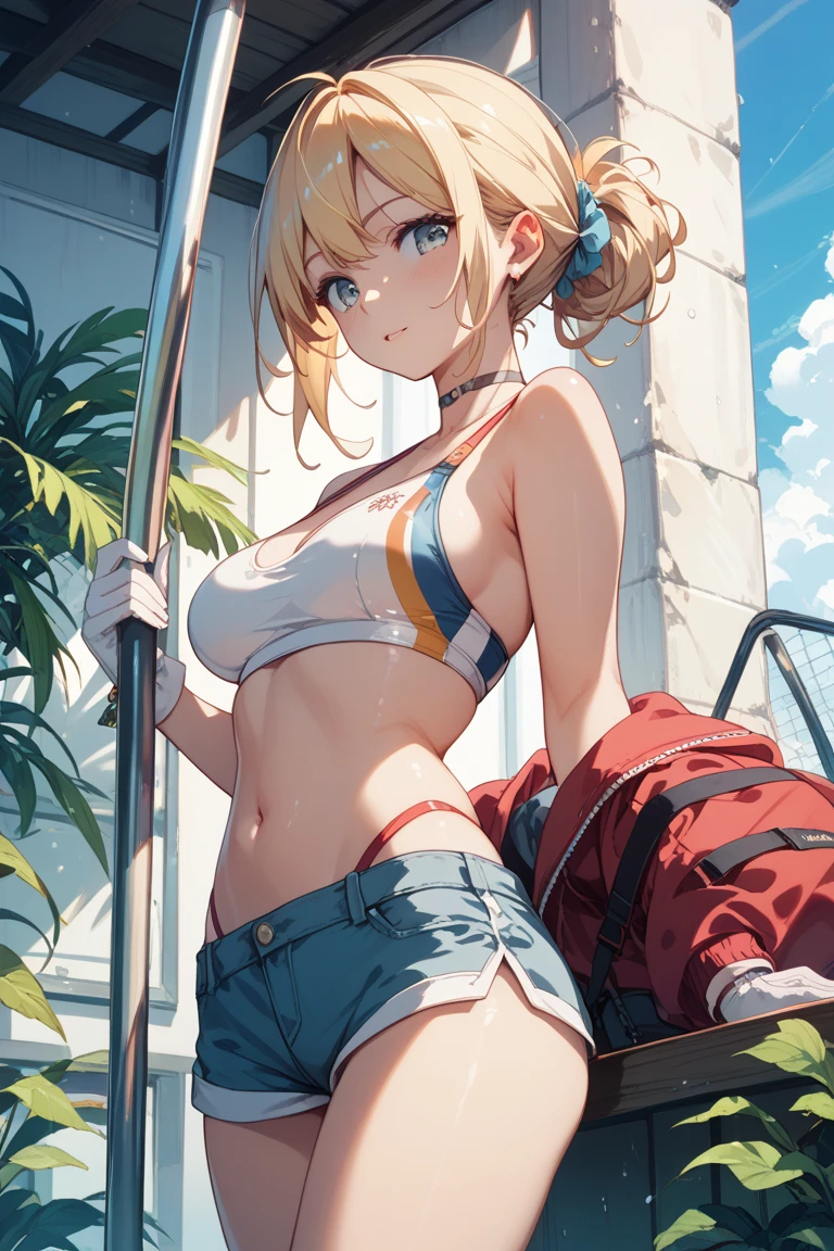 1girll,tmasterpiece,8K,Half realistic,4K,RTX,Shaders,inside of prison,Girl in handcuffs,Incarcerated teenage girls,brilliant texture work,White bikini swimsuit,kneeling to sitting on the ground,Stroke the girl's belly,Poke the girl's navel with your hand,fearful expression,Reluctant expressions