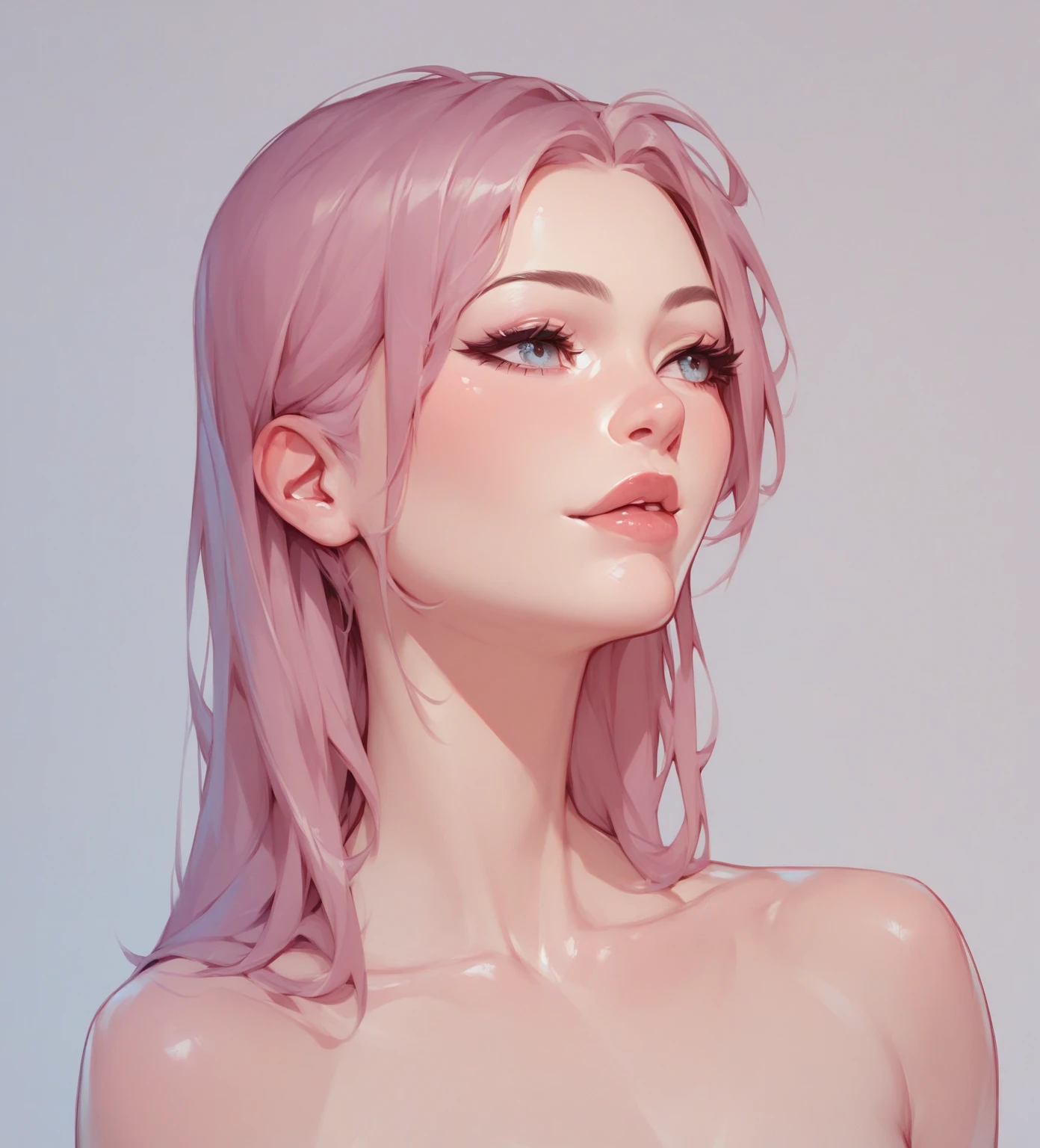 (masterpiece, best quality), shiny face, shiny skin, best quality, ultra-high resolution, depth of field,  intricate details, thin, ((slim)), beautiful girl, Light pink hair, white skin, light purple eyes, sharp jawline, cropped jacket, messy hair, plump lips, upper body, smirk, huge tits, plum areolas, light colored areolas, Puffy nipples, puffy areolas, both sides of tits is in the flame, detailed eyes, detailed tits, enhanced tits tufts, detailed face, detailed tits, detailed vagina, light pink nipples, full body, leaning forward, topless