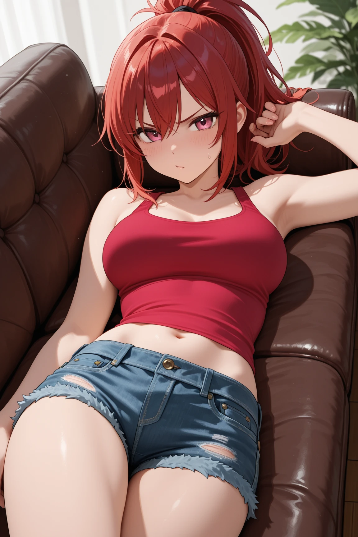 source_anime,score_9,score_8_up, score_7_up, 1girl,solo,outdoors,diseny, brave, brave heart, ginger, blue eyes, ginger hair, mommy, couch, indoors, seductive, face closeup, ((closed mouth)), thighs, long shot, balcony, mountain background, fancy, white couch, laying, leaning, fronr view, red underwear, red bikini with fur outline, fur bikini, spread legs, exhausted, tired, after sex, after vaginal, creampie, cum, fucked silly, after rough sex, ahegao, in pain, painful sex, no panties, hellsing, seras Victoria