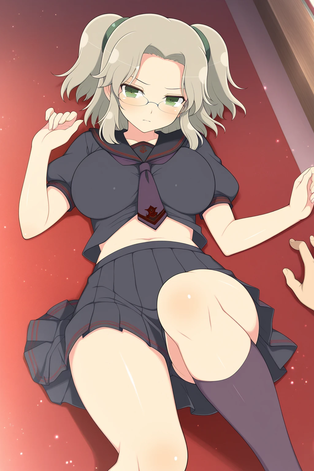 Young girl with grey hair, ((fringed and curly hair)),((curly short twintail)), curly hair ,(red eyes),, ((small bushy eyebrows)), wearing gothic lolita clothing, lolicon , walking to school, bored look, bored face, , lifting her skirt to show her vagina wet with semen, having sex