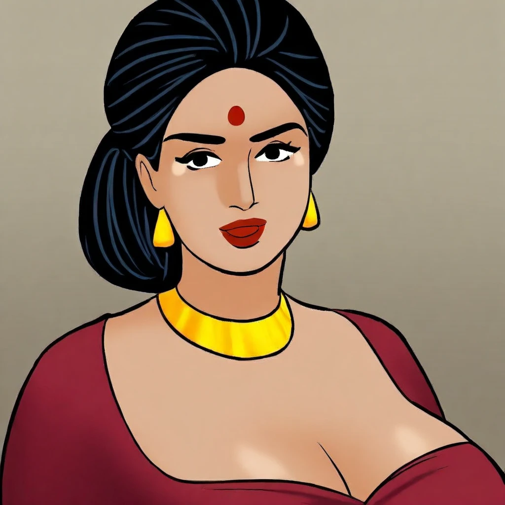 <lora:Caricature_by_vizsumit:0.5> caricature of a woman, wearing a red sari, Priyanka chopra