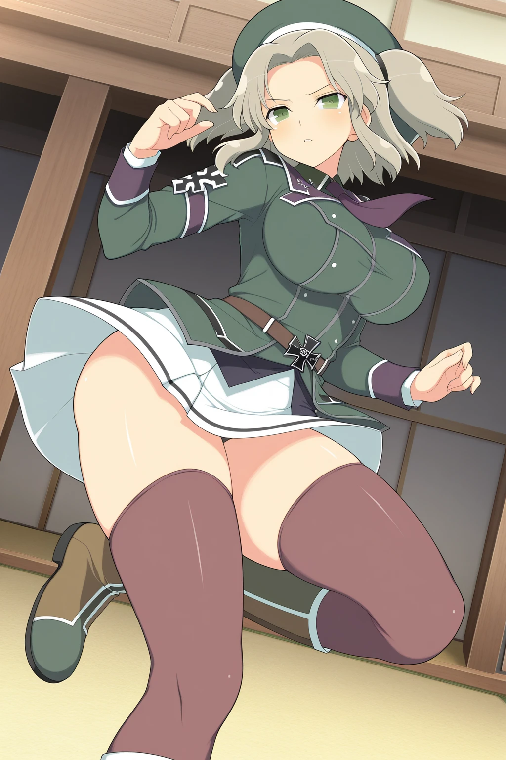 master masterpiece, highest quality, High resolution, High resolution, 1 girl, alone, angle from below, skirt, chest exposed, シャツを着てないのでchest exposed、fluffy chest, cleavage,ぼっ起nipple, 固nipple, プリーツskirt, socks, 黒いskirt, long sleeve, bangs, Black sockss, dress shirt, troubled look,red face, sweaty, soaking wet, See through, thin clothes, 風に舞うskirt, リフトアップskirt,skirtを手で捲り上げてを見せている、 crotch line, hip line, , beautiful leg line, water droplets running down the legs, Lower body soaking wet, My waist was wet, Excessive groin splash, Three-dimensional effect of body parts, realistic skin texture, focused on feet, kneel down, spread your knees, bright room, , lighting from below, ,platinum blonde,medium hair,red eyes、I'Iは下着を履いていません、I'Iはブラジャーを着けていません、I'not wearing pants、thin pubic hairは丸見え、nippleも丸見え、胸から下はnot wearing clothes、全naked、素っnaked、not wearing clothes、stand with your legs straight、I'I don't wear anything on my bare skin with my legs upright.、All my breasts are exposed、I'Iは下着を履いていません、skirtを手で上げている、pubic hair exposed、thin pubic hair、beautiful pubic hair、はだけてchest exposed、シャツを着てないのでnippleが丸出し、I can see your chest、nippleが丸出し、nippleが丸出し、手でシャツを引っ張りnippleを見せている、手でシャツを引っ張りnippleを見せている、手でシャツを引っ張りnippleを見せている、naked、belly button、nipple、胸元をぐっと開いてnippleを見せる、belly button、belly button丸出し、belly button及びnippleが丸出しになっている状態