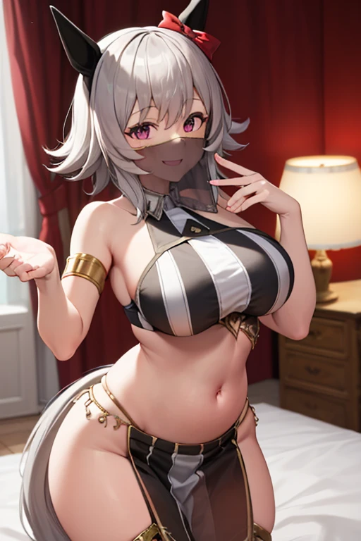 ((masterpiece、best quality、Very detailed)、((A girl))、((Blonde hair、,Side Ponytail,Long hair,Very long hair、Cover your eyes))、Lots of leopard print clothes,Purple Eyes、Smile,((Dark Skin))、((dancer))、((There are many piercings))、((Large Breasts))、Cowboy shooting、Shooting from above、Many colorful balloons tied to the body,on stage,pub,((best quality)), ((masterpiece)), (detailed), (character focus、Breast Focus,whole body), Anime 2D Rendering, Realistic young anime women, Five fingers, Perfect face, Beautiful details, Beautiful Body, Beautiful breasts, Beautiful thighs, (Huge breasts)、Beautiful Feet, (Skin burns), baby face、A girl、nun,dancer、She turned her face and body toward the audience,Beautiful face and charming shyness,eternal,Hair Cover your eyes,(Large Breasts),Shy,Exceed,Thick Legs,Fascinating three-dimensional,Fascinating three-dimensional,Fascinating three-dimensional,Magical girl,Bright Black,night