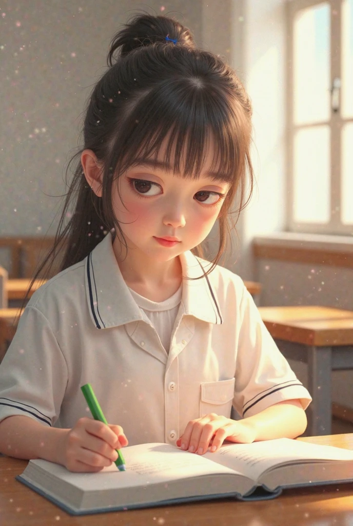 two kids, During class, school, one boy one girl, Desk, note, writing, sitting, high detailed real face, beautiful skin, high detailed skin, beautiful eyes, high detailed finger, high detailed hand, masterpiece,