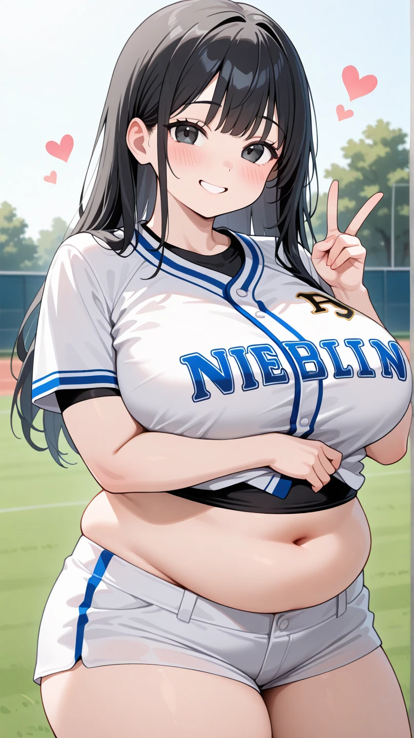 ((Masterpiece)), perfect anatomy, perfect shading, field of depth, (best quality), extremely delicate and beautiful, perfect lighting, detailed face, ultra cute face, cute, (cowboy shot 1.2), looking at viewer, full body, (((1girl))), (((solo))), cheerleader

 long hair, fluffy hair, brown hair, green eyes, ((blush))), embarrassed, worried, (cheerleader uniform), (blue and white tank top 1.2), (short section red skirt 1.2), thigh highs, chocker, extremely tight clothes, large breasts, cleavage, perky breasts, (((wide hips))), ((thick thighs)), ((big butt)), ((plump)), chubby belly, fat rolls, belly hang, she has a jiggly belly,

 School gym, intricate background, detailed background, sweaty, out of breath, hands on hip