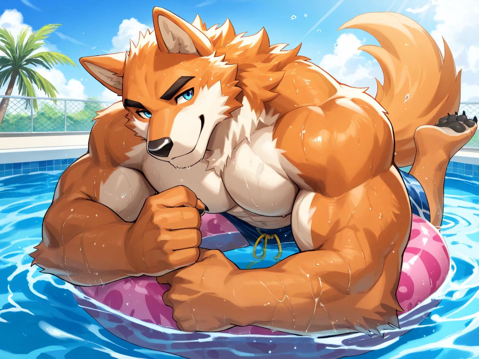 male people, (Yellow-brown fox, cyan eye muscles , muscular arms, (out of breath from exhaustion), Hot breathing, (perspired + Sweat droplets), kneeling on the ground alone,male people, (((musculous, many muscles, Detailed huge, strong,detailed huge, immensity, biceps, chest muscle))),My stomach dark,white horns,Snake-like tongue,lewd eyes,A lot of public,((Raise your left leg,Exposing black flesh pads,Pad facing forward)),large bulge, swim trunks,Huge biceps, large pecs, strong, humongous large breast, Wide, thick, gym room,convex, Crotch detail rendering,Hairy underarms,sexy for,Rendering fox paw pads,Nice fox paw padacro,immensity,(((Swim trunks exploded))),((Use hands to support muscles)),((Detailed installation 2.0)),out your tongue,gasps,((Detailed installation outline 3.3)),eyes full of love,((Detailed erection breastreath throeastfeeding)),(((Detailed erection sticking out of swimming trunks))),Correct tail position,Thick tail,Chestless,sharp talons,With paws